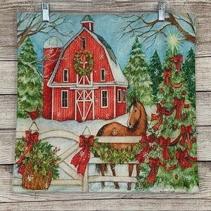 3/$15 Farmhouse Christmas Horse Holiday Barn Pillow Cover NEW